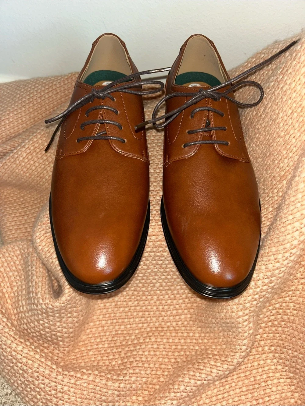 NEW Vance Tru Comfort  Men's Tan Leather Derby Shoes Lace-Up Dress Shoes Sz 10
